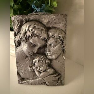 Peltro Cesellato A Mano Holy Family Plaque Italy Chistled Christian Wall Art